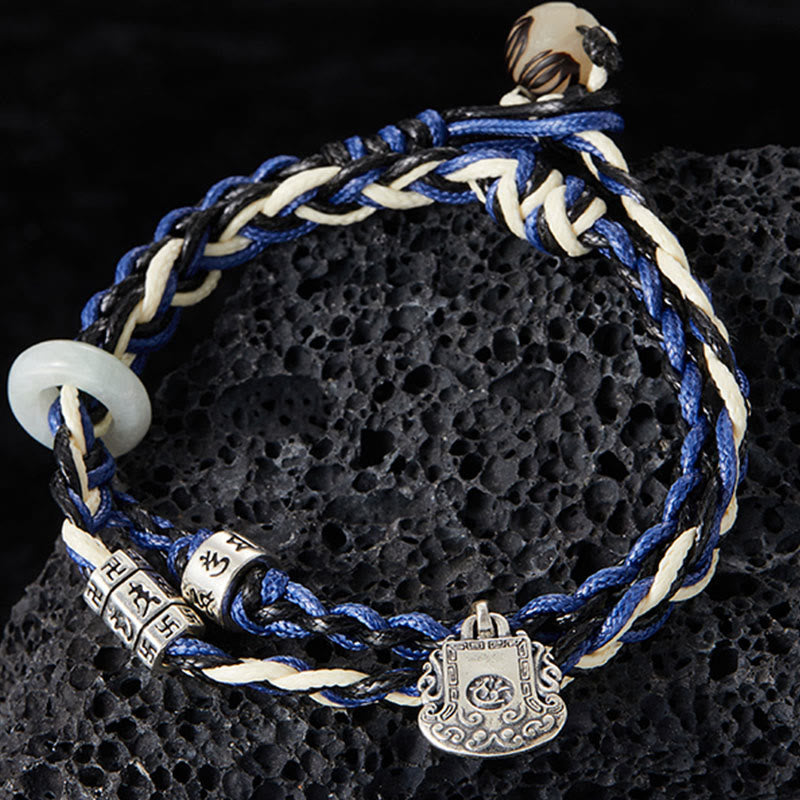 Bracelet de protection Om Mani Padme Hum en argent sterling de 16 cm