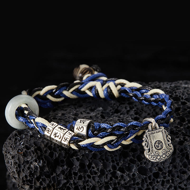 Bracelet de protection Om Mani Padme Hum en argent sterling de 16 cm