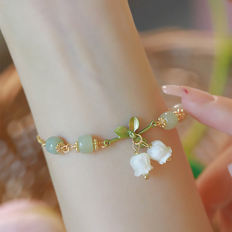 Bracelet de prospérité en jade vert | Chaîne muguet