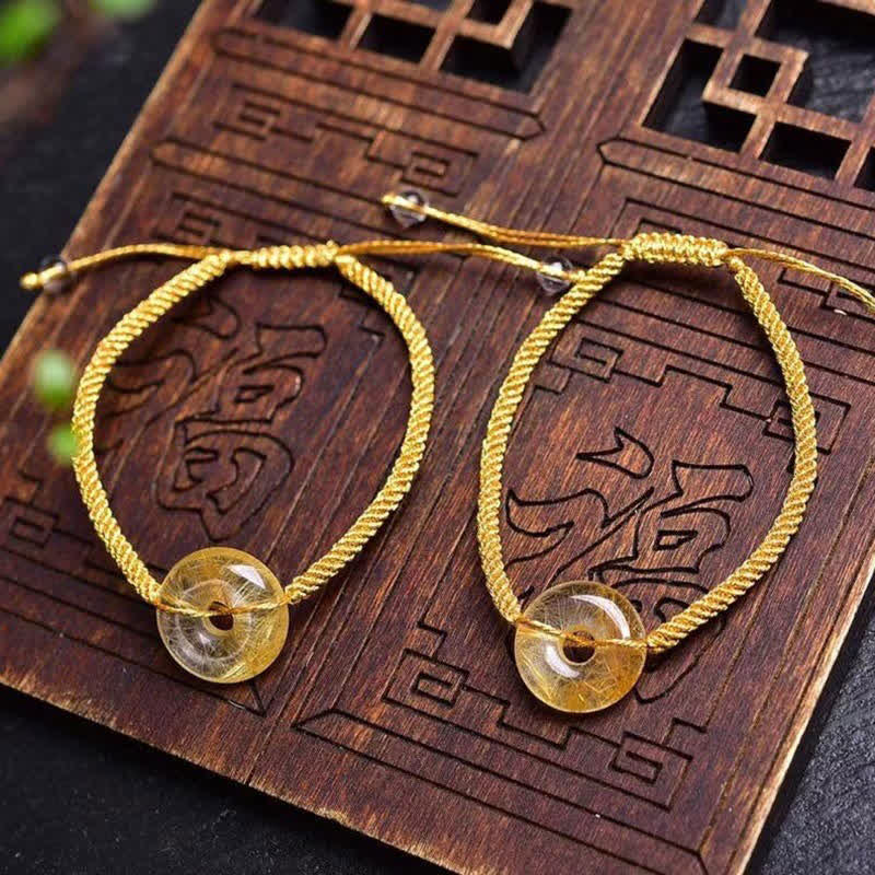 Bracelet en citrine de 16 mm avec boucle de paix pour le bonheur et la prospérité