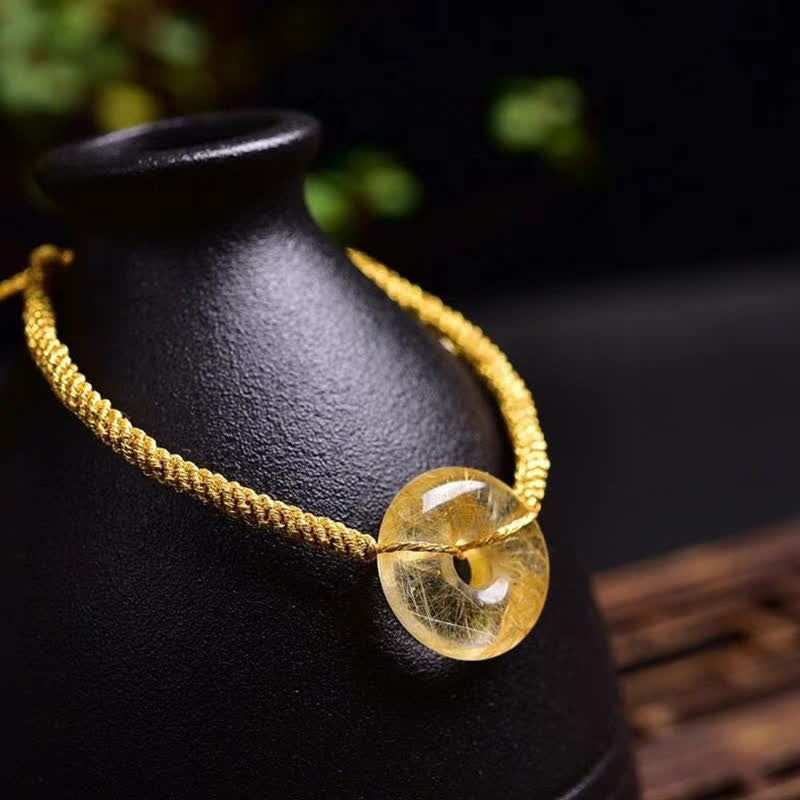 Bracelet en citrine de 16 mm avec boucle de paix pour le bonheur et la prospérité