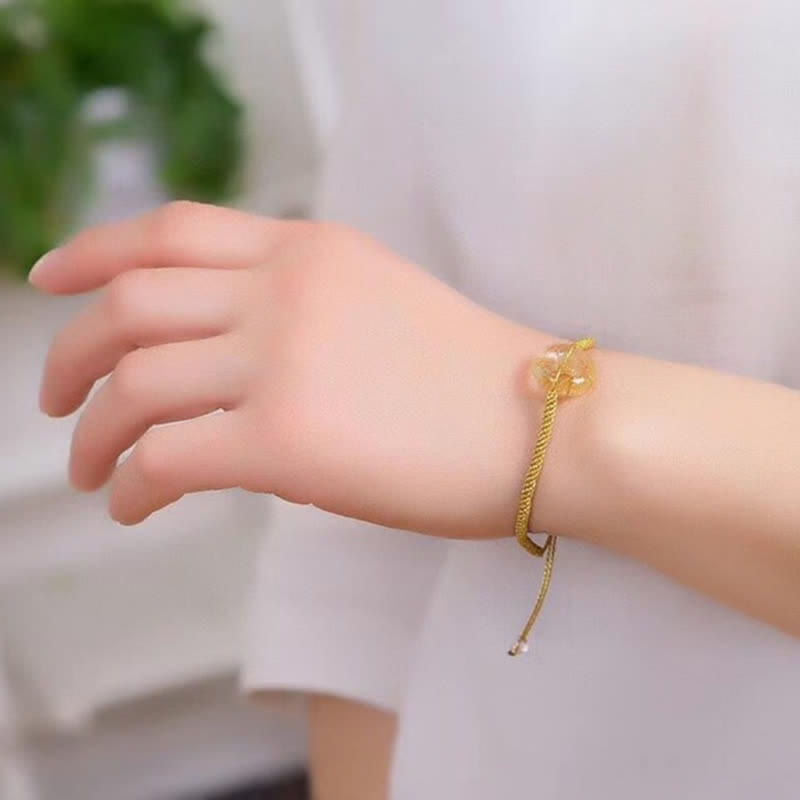 Bracelet en citrine de 16 mm avec boucle de paix pour le bonheur et la prospérité