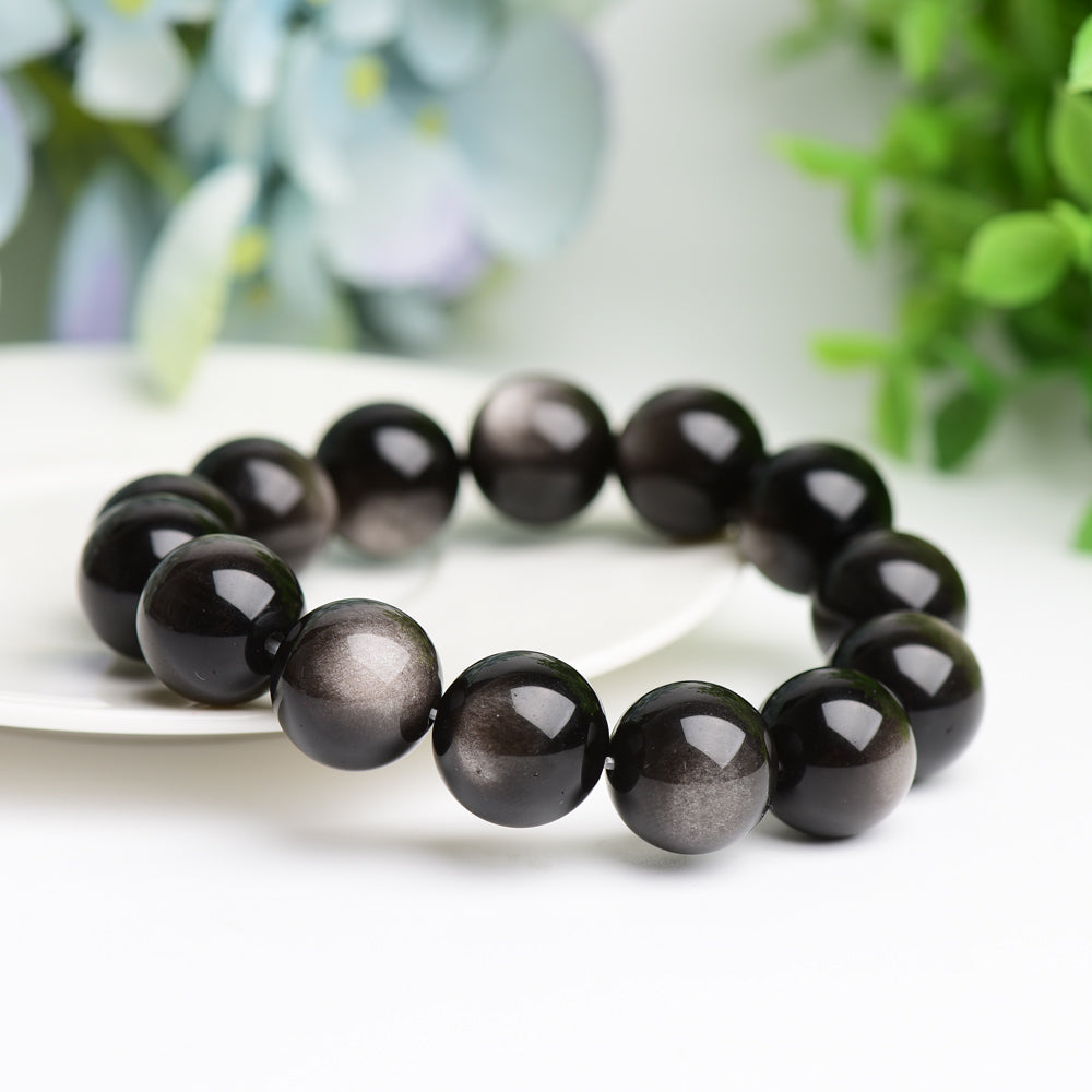 16mm Silver Obsidian Bracelet for Protection & Grounding