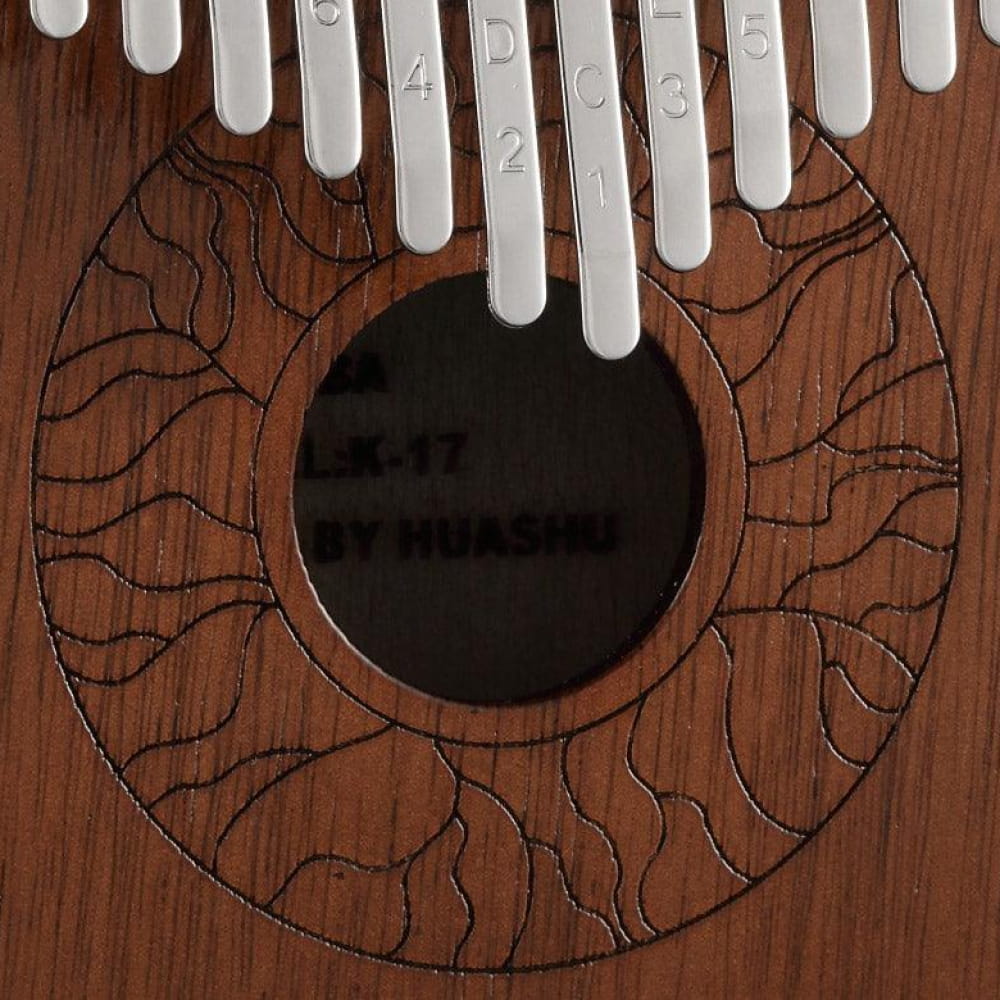 Wooden Kalimba with circular pattern around sound hole, 17 Key Acacia C Tone