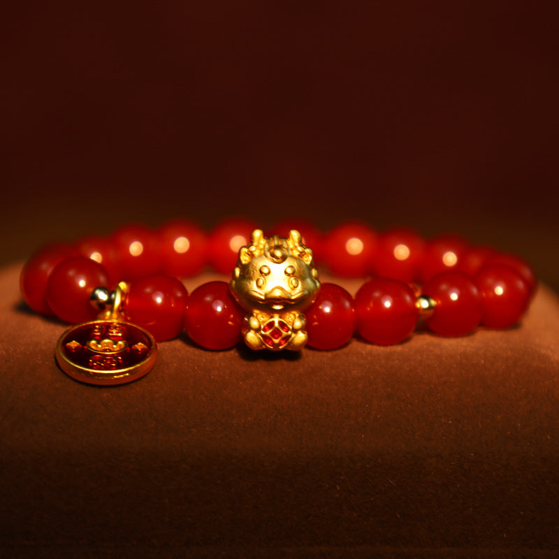 Bracelet Fortune en Agate Rouge Année du Dragon 8 mm