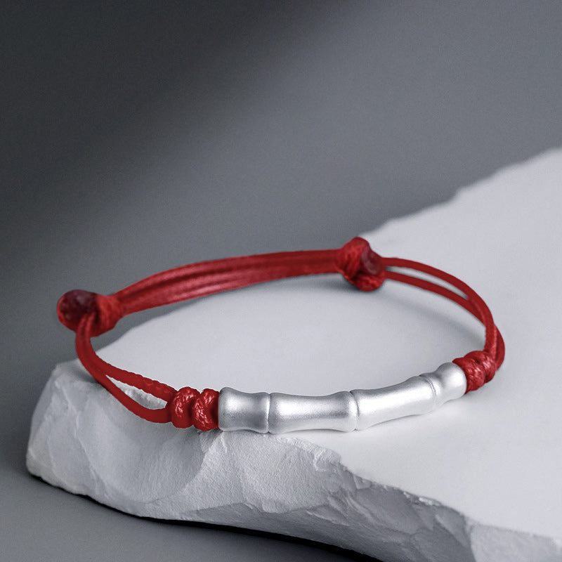 999 Sterling Silver Bone Pattern Red String Bracelet for Luck and Protection