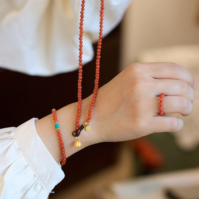 Parure de bijoux Confidence en agate rouge et turquoise | Argent sterling et or
