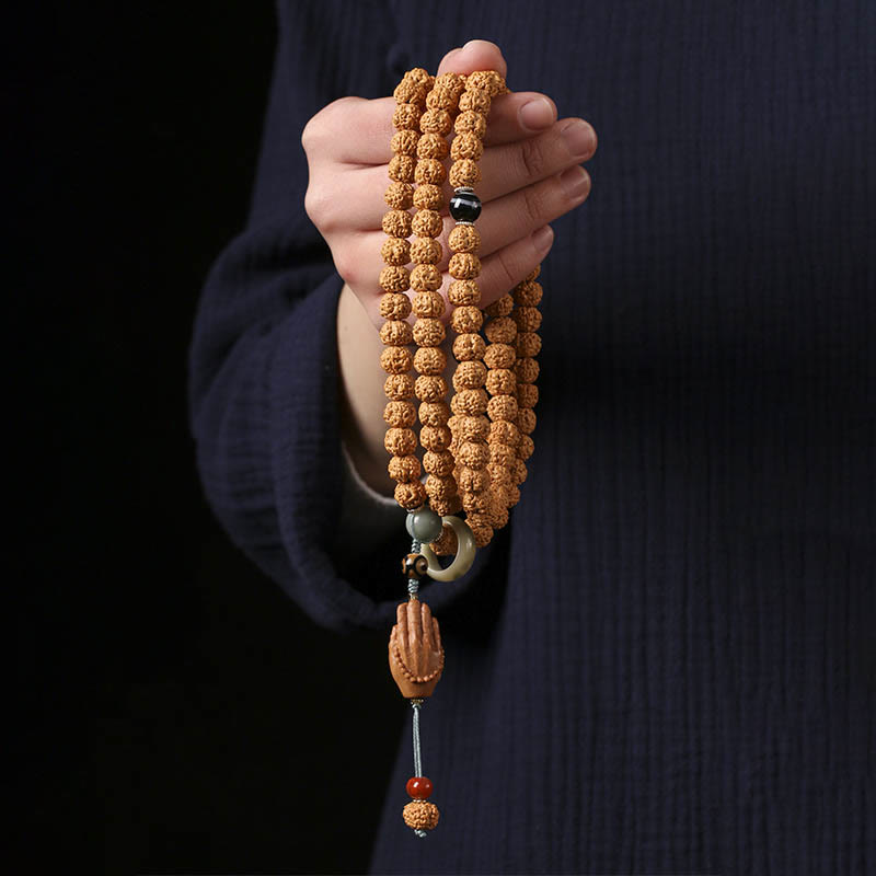 10mm Bodhi Seed Three-eyed Dzi Buddha Hand Wealth Bracelet