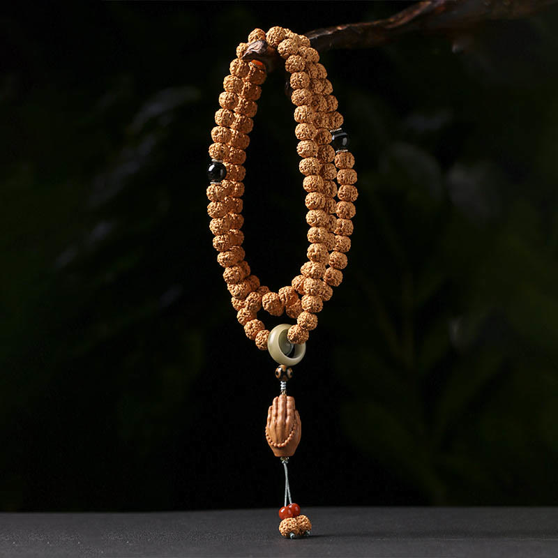 10mm Bodhi Seed Three-eyed Dzi Buddha Hand Wealth Bracelet