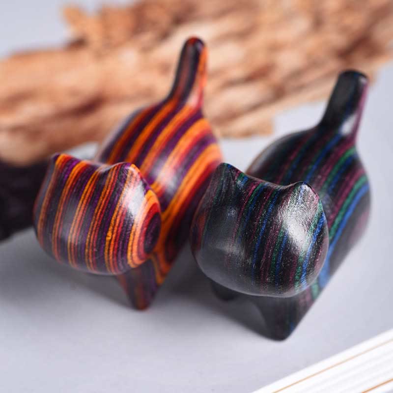 Mini chat décoratif en bois coloré | Zen Home Charm