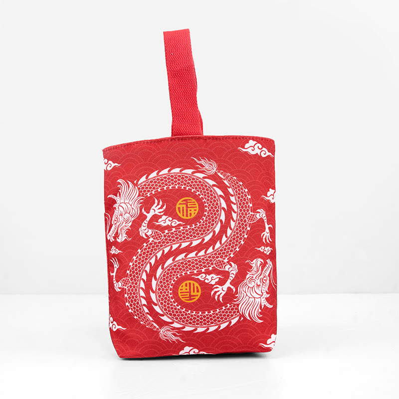 Sac à main en toile motif dragon chinois | Accessoire porte-bonheur spirituel