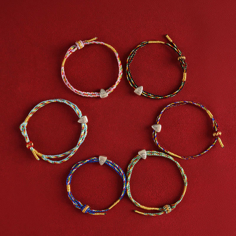 925 Sterling Silver Red String Fu Character Luck Bracelet