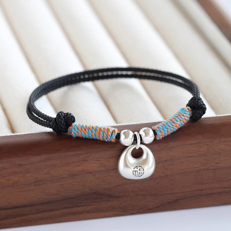 925 Sterling Silver Fu Character Red String Protection Bracelet