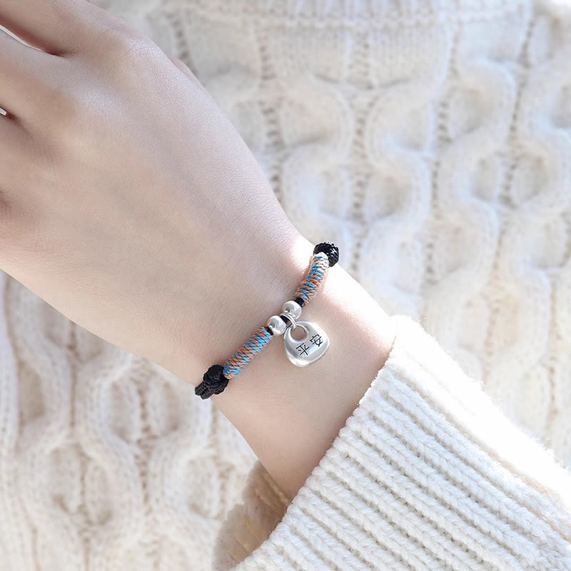 925 Sterling Silver Fu Character Red String Protection Bracelet