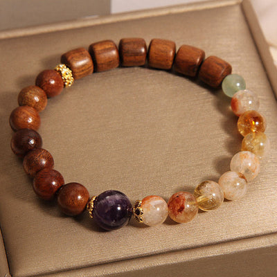 Bracelet de protection en bois de santal, bois de rose, citrine 15-19 cm