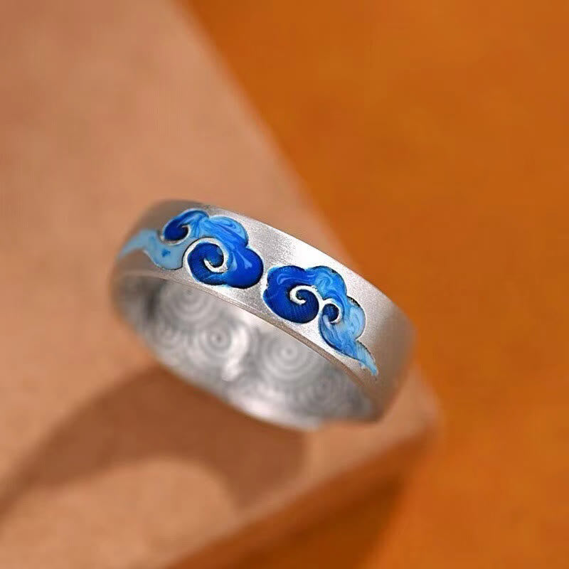 Bague spirituelle en cuivre avec motif de nuages propices | Réglable
