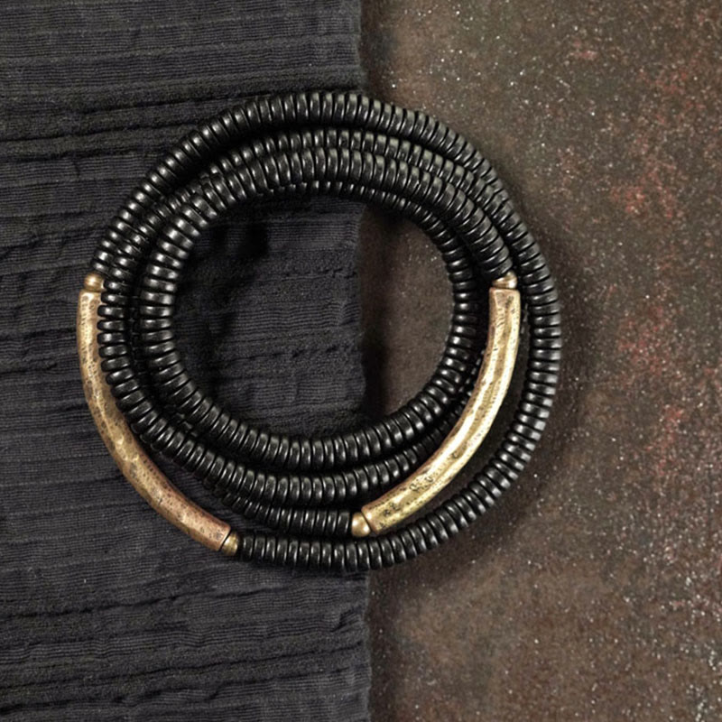 Bracelet unisexe en bois d'ébène multicouche Peace 16 cm