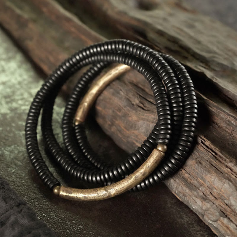 Bracelet unisexe en bois d'ébène multicouche Peace 16 cm