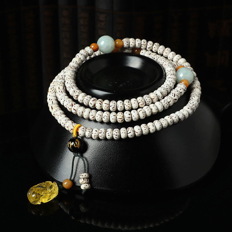 Bodhi Seed Wealth Bracelet with Amber & Agate Beads – Spiritual Mala