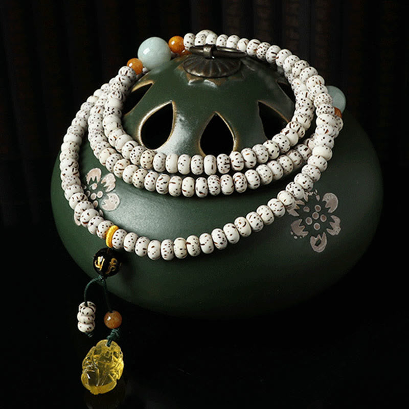 Bodhi Seed Wealth Bracelet with Amber & Agate Beads – Spiritual Mala