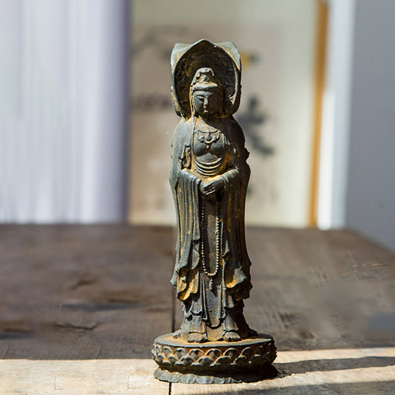 Three-sided Kwan Yin Statue | Iron Powder Rust Cast Resin Decor