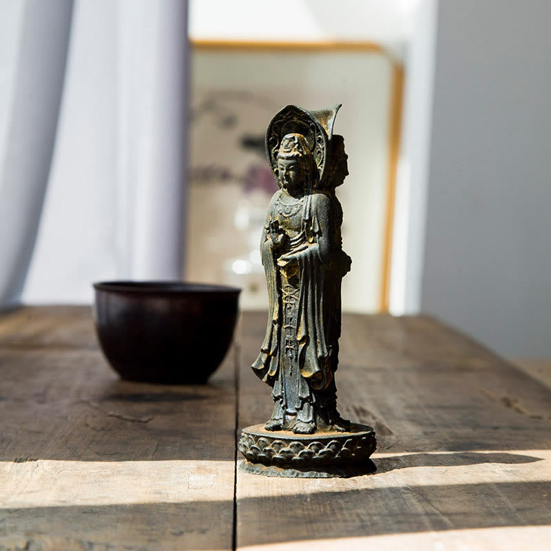 Three-sided Kwan Yin Statue | Iron Powder Rust Cast Resin Decor
