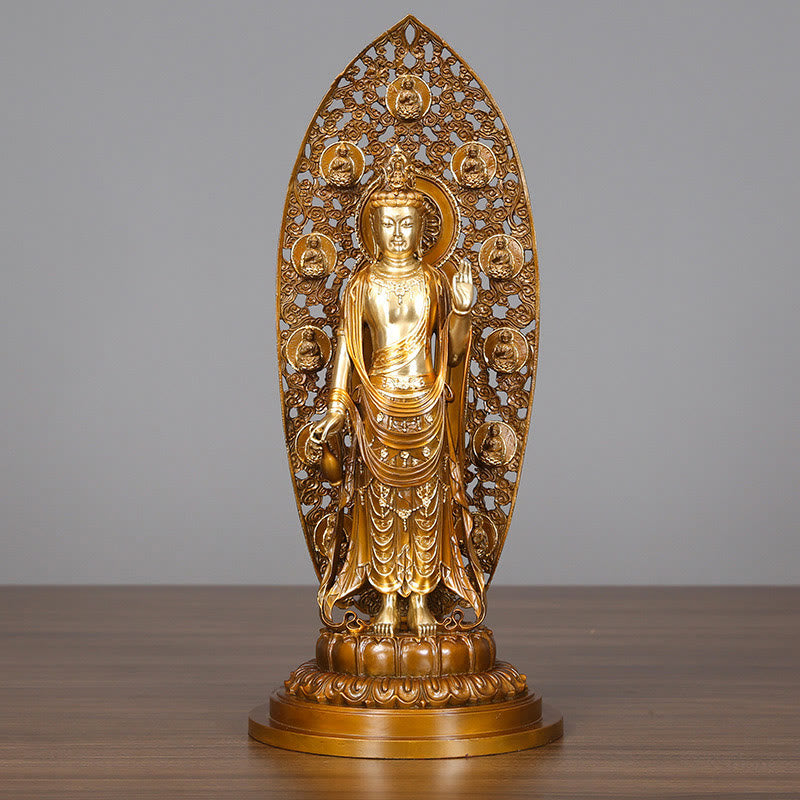 Kwan Yin Avalokitesvara Brass Copper Statue 18x41.5cm Harmony Aura