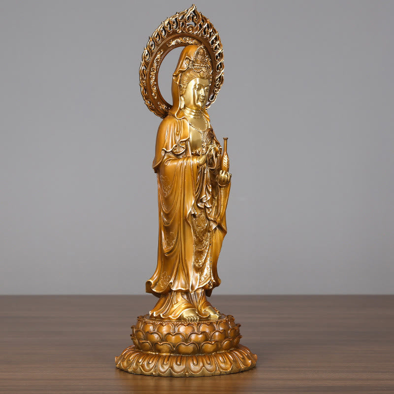 Kwan Yin Brass Copper Statue 19x45cm Lotus Aura Success