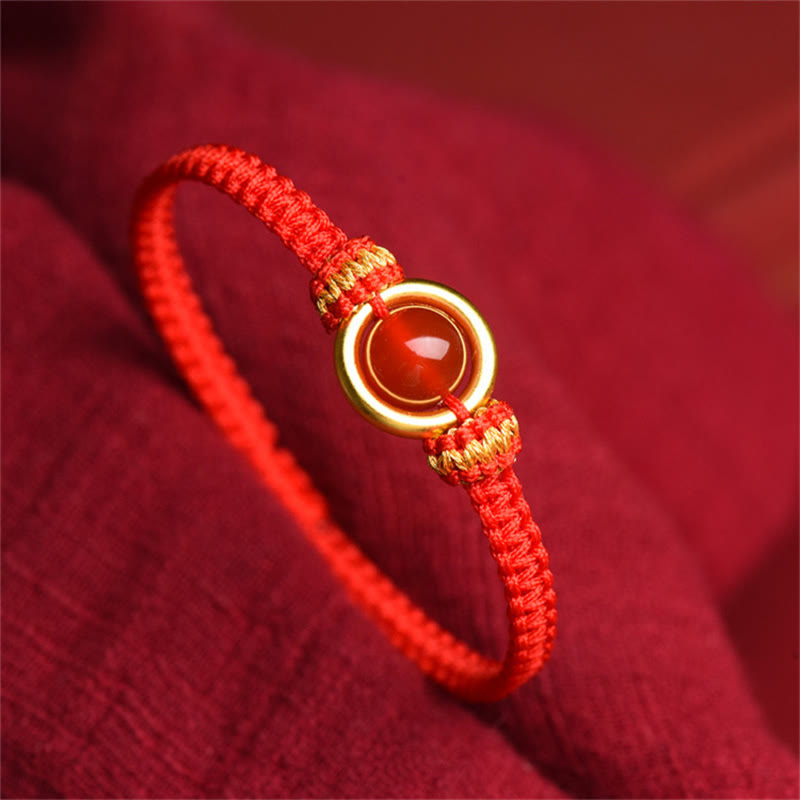 Red Agate Peace Buckle Bracelet with Calming Rope 14-18cm