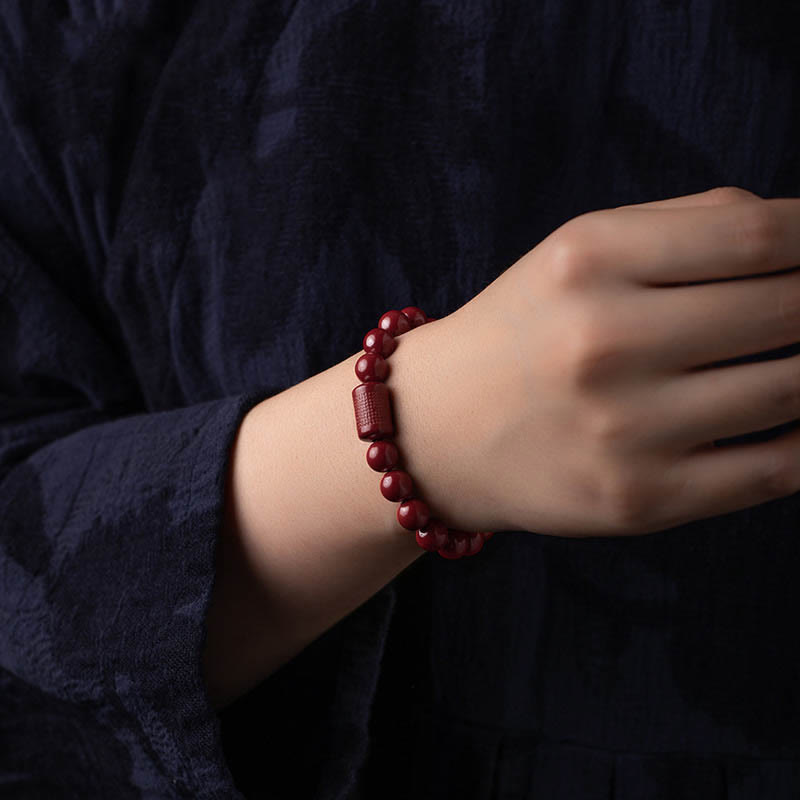 Bracelet Sutra du Cœur en Cinabre Naturel 8 mm Méditation