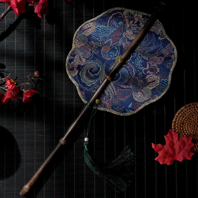 Éventail en bambou fait main avec motif Epiphyllum - 22 cm