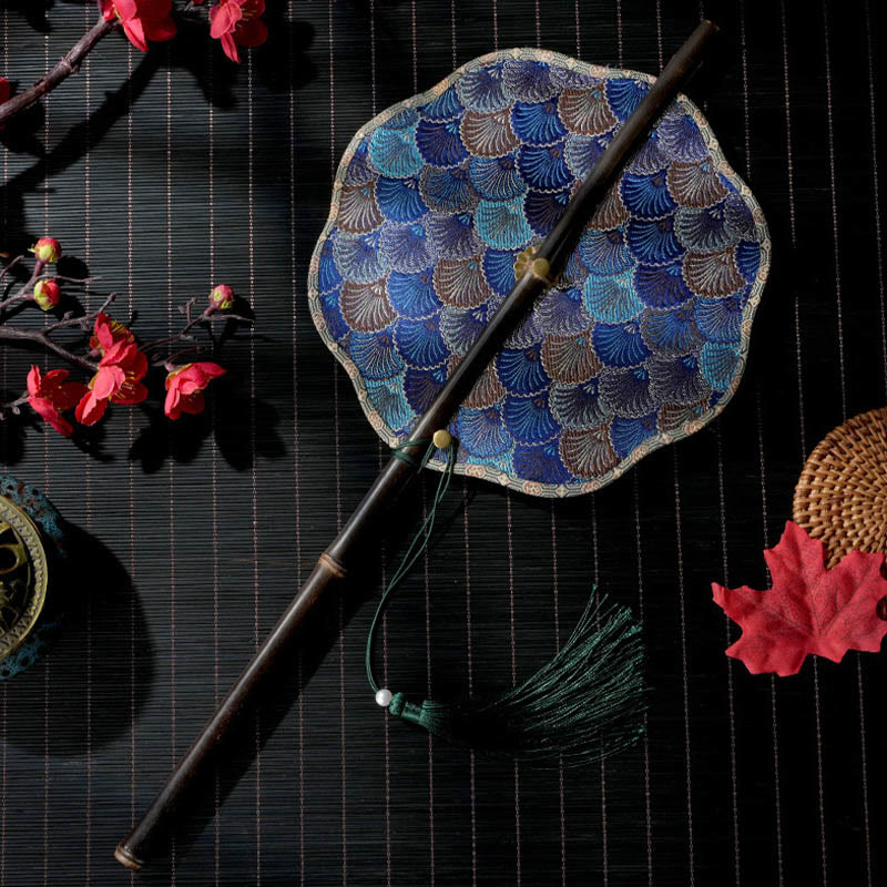 Éventail en bambou fait main avec motif Epiphyllum - 22 cm