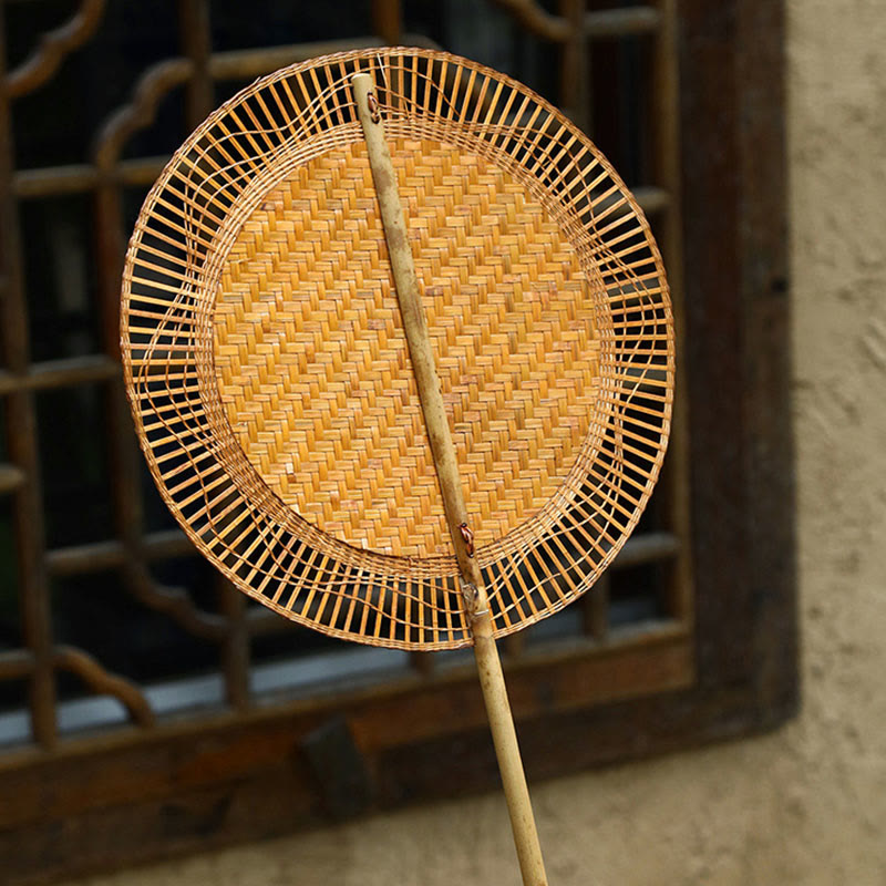 Handmade Bamboo Chinese Folding Fan | Retro Long Handle Fan