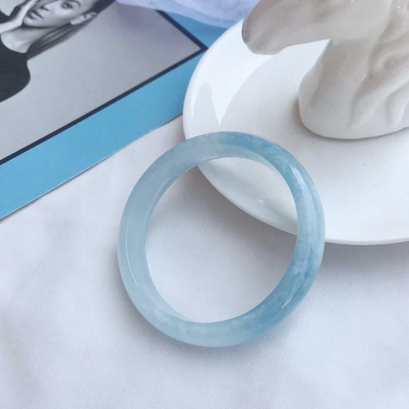 Natural Aquamarine Blessing Bangle Bracelet for Serenity & Healing