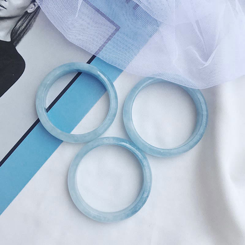 Natural Aquamarine Blessing Bangle Bracelet for Serenity & Healing