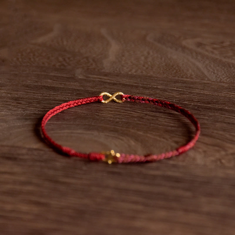 999 Gold Red String Infinity Knot Bracelet for Protection