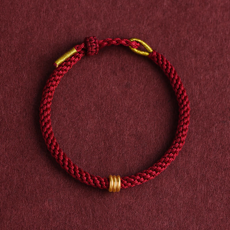 999 Gold Triple Ring Red String Bracelet for Connection