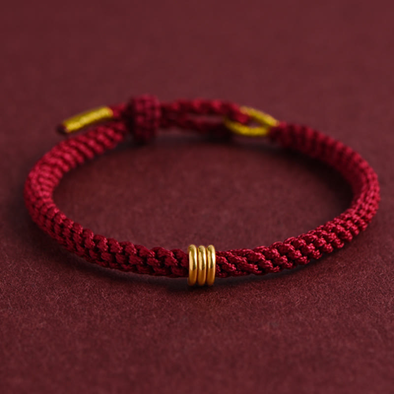 999 Gold Triple Ring Red String Bracelet for Connection