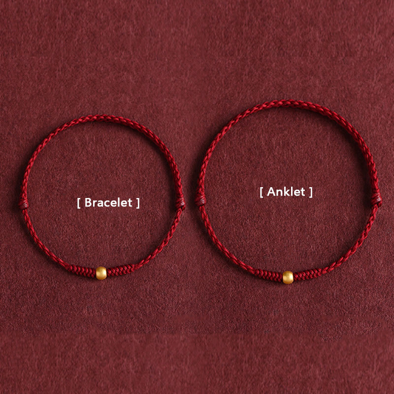 Handmade 999 Gold Mini Bead Red String Bracelet for Strength