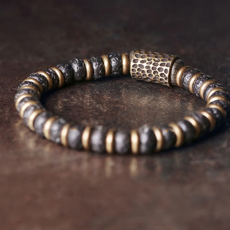 14-14.6cm Vintage Lava Rock Calm Copper Spiritual Bracelet