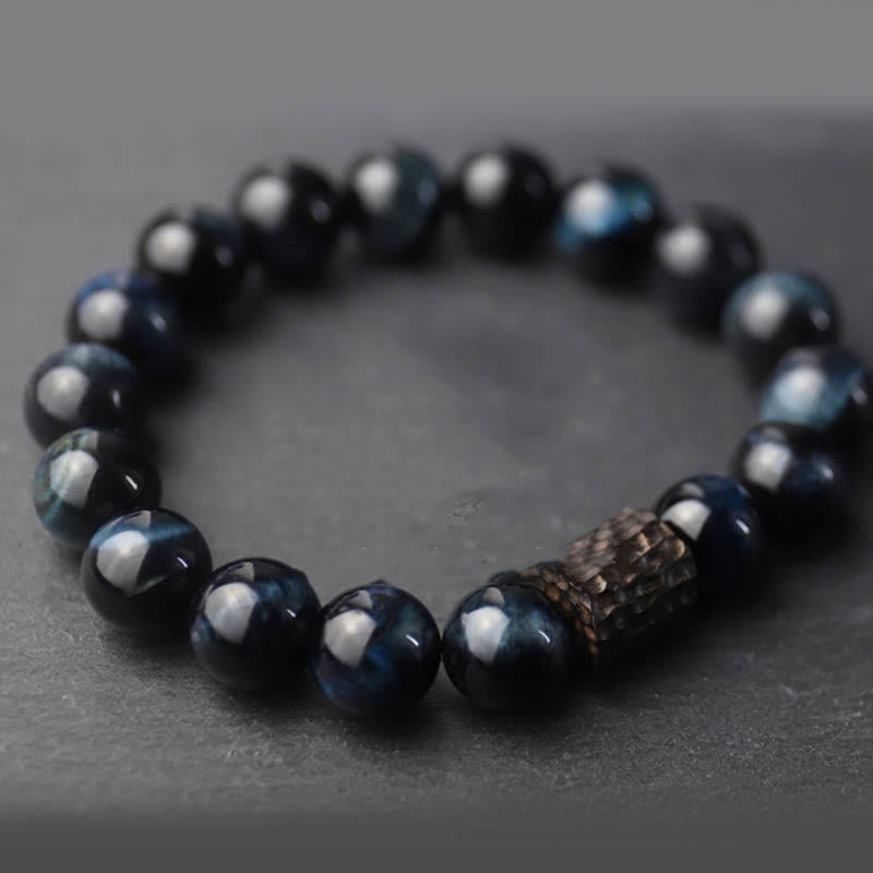 Blue Tiger Eye Ebony Wood Protection Bracelet 10mm