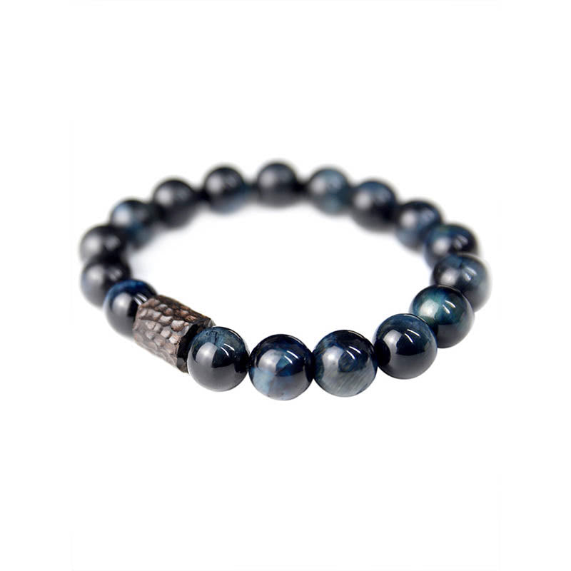 Bracelet de protection en bois d'ébène œil de tigre bleu 10 mm