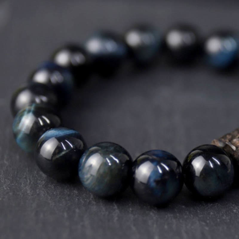 Blue Tiger Eye Ebony Wood Protection Bracelet 10mm