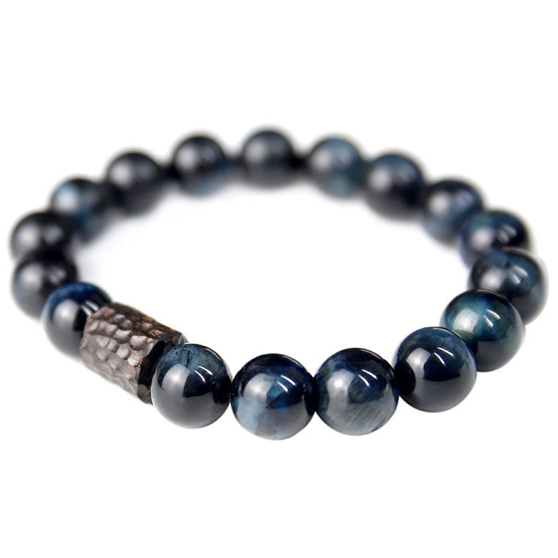 Bracelet de protection en bois d'ébène œil de tigre bleu 10 mm