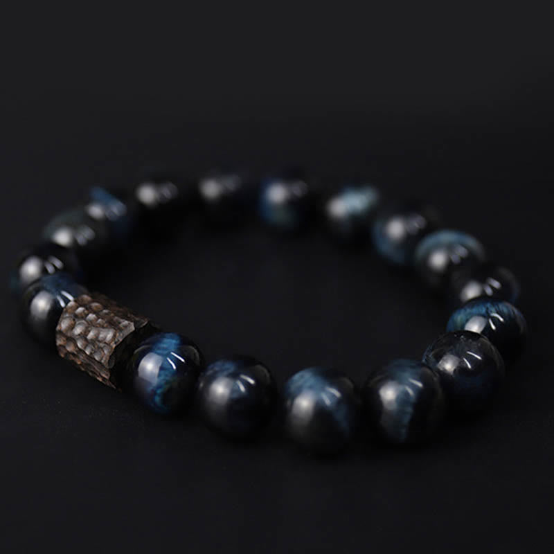 Bracelet de protection en bois d'ébène œil de tigre bleu 10 mm
