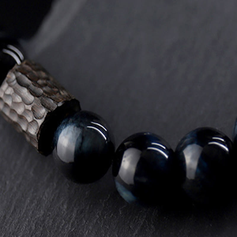 Bracelet de protection en bois d'ébène œil de tigre bleu 10 mm