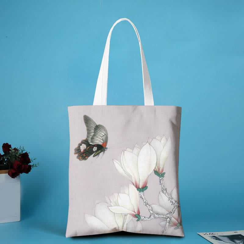 Sac bandoulière en toile motif pivoine | Sac fourre-tout de yoga résistant