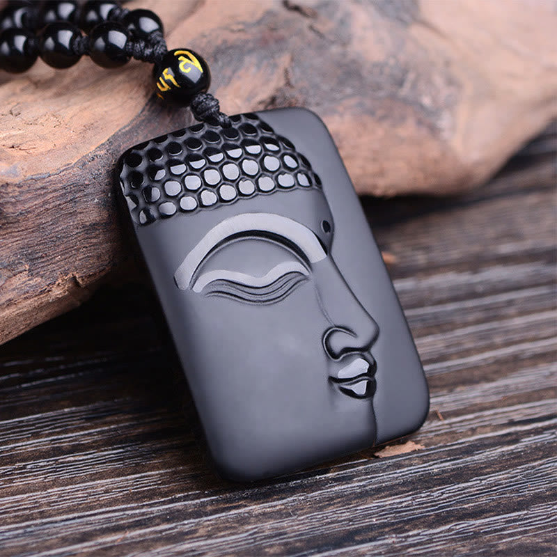 Black Obsidian Buddha Pendant Necklace for Purification & Luck