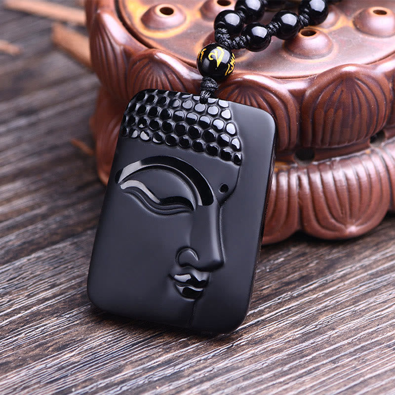 Black Obsidian Buddha Pendant Necklace for Purification & Luck