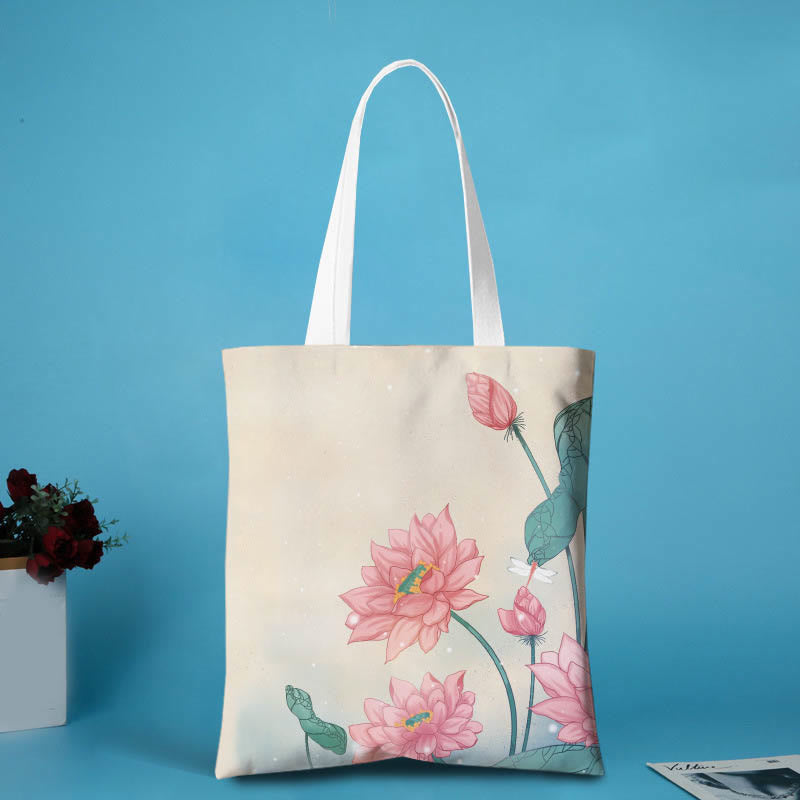 Grand sac fourre-tout de yoga en toile | Koi Fish & Lotus Art